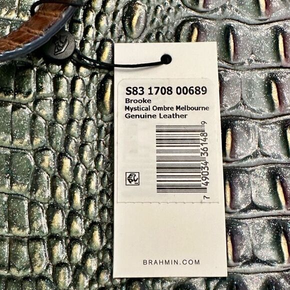 NWT Brahmin Croc Embossed Leather Brown Green Pouch And Tote Bag - Picture 8 of 9